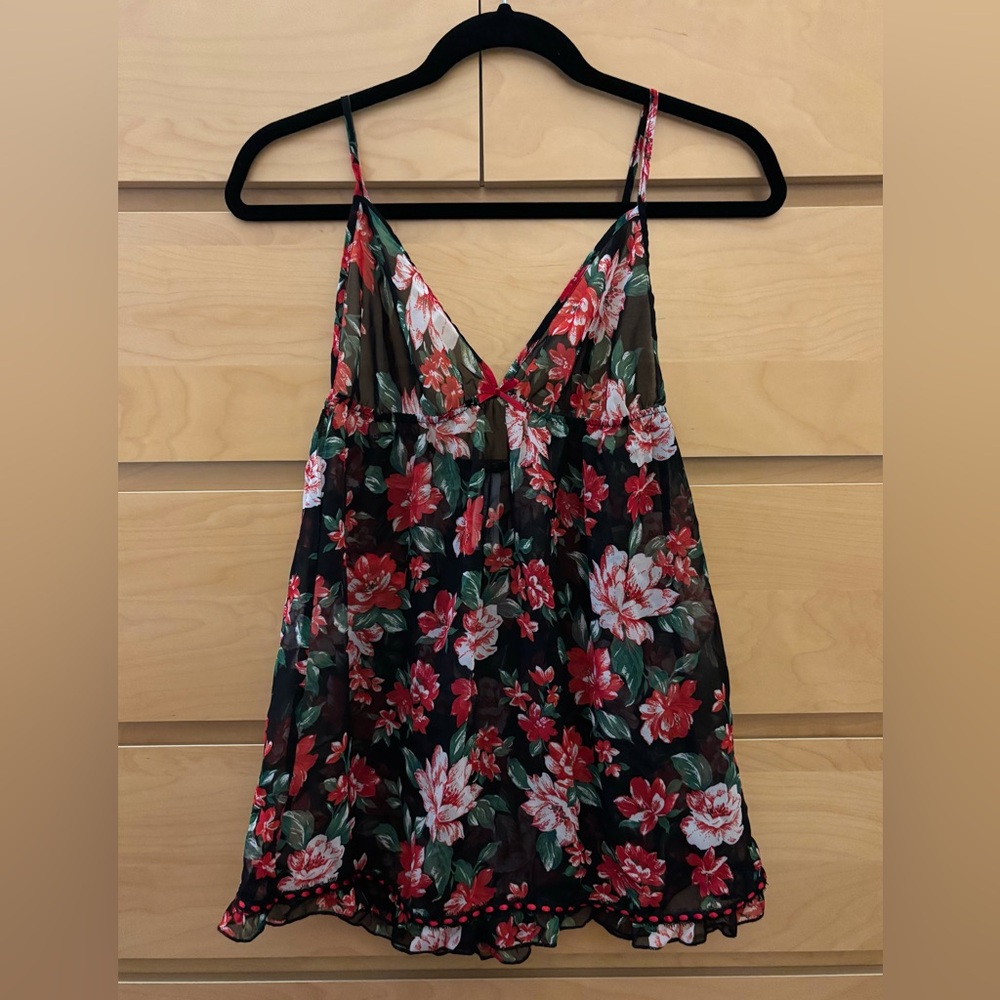 Black/Red Floral Sheer Teddy